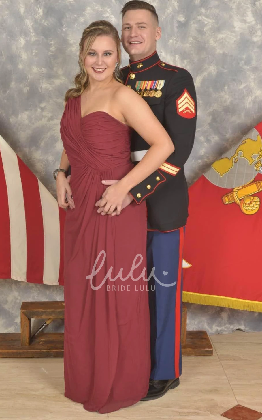 One-Shoulder Chiffon A-Line Formal Dress with Ruching and Open Back