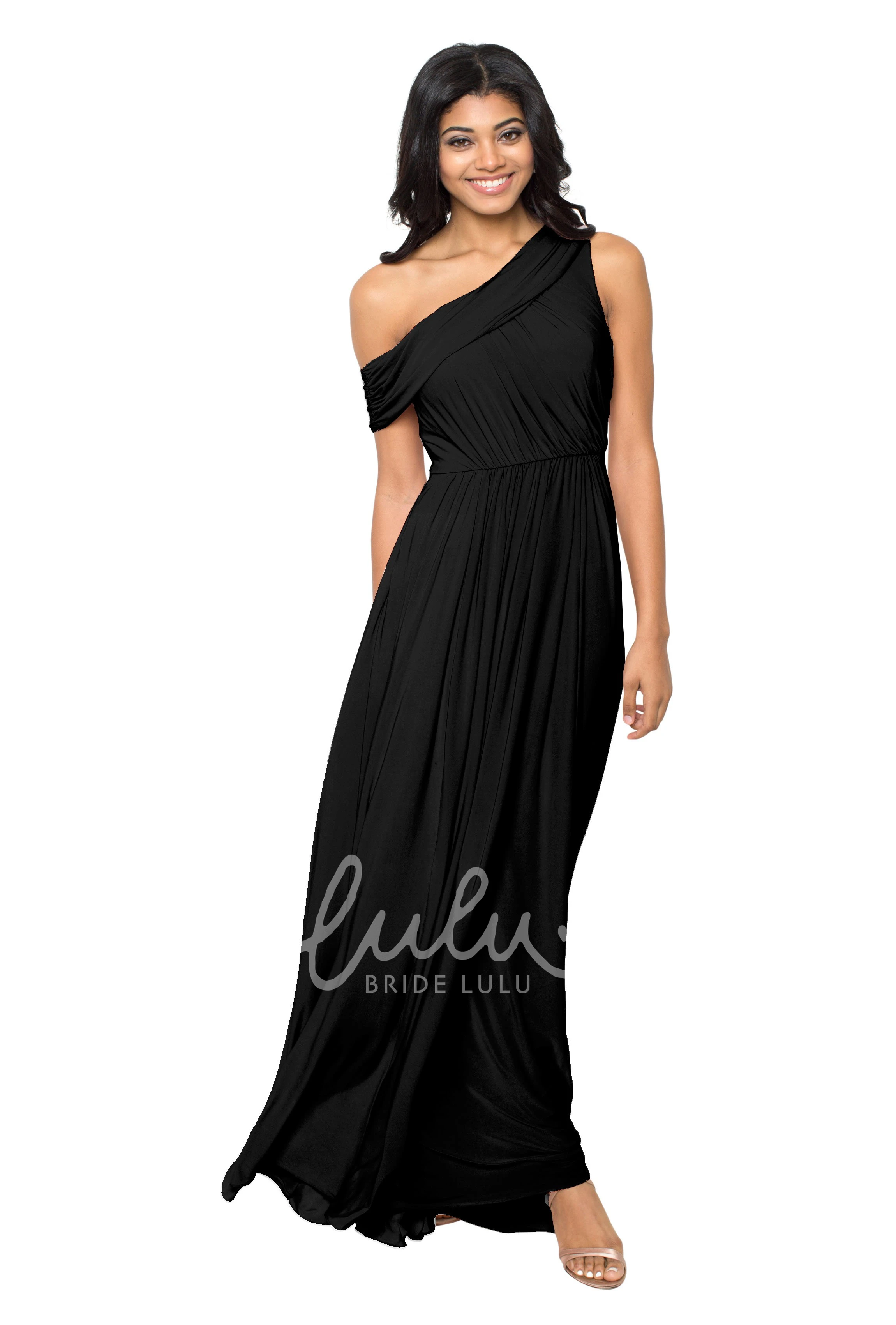 One-Shoulder Ruched Chiffon Convertible Bridesmaid Dress in Muti-Color
