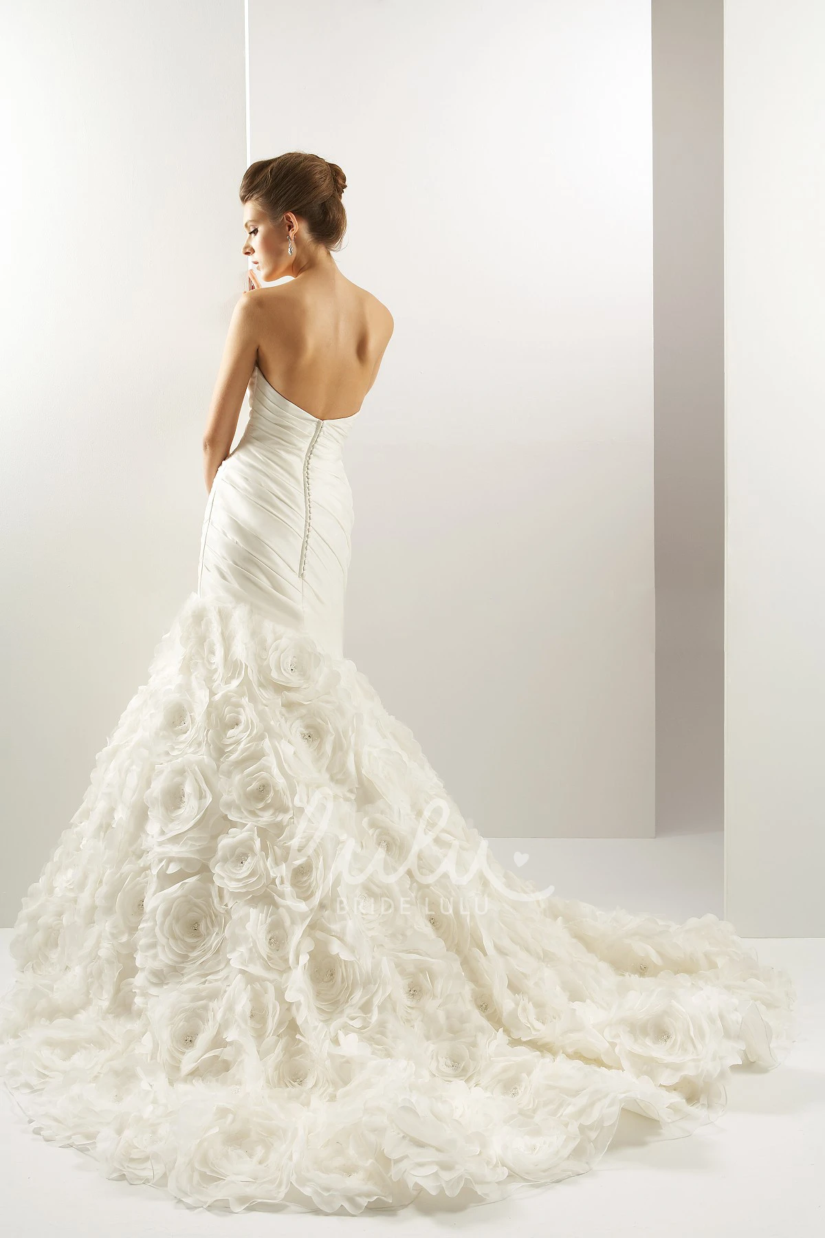 Trumpet Strapless Gown with Flowers and Ruching Unique Wedding Dress