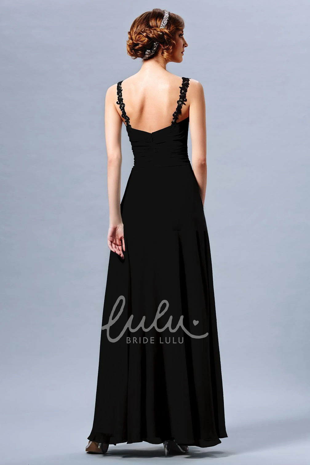 V-Neck Appliqued Straps Bridesmaid Dress Classy Prom Dress