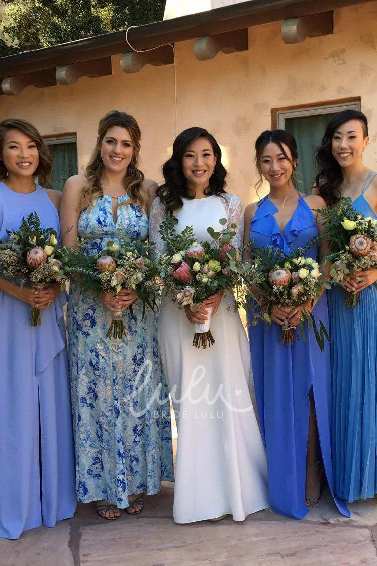 Lace Chiffon Wedding Dress With Jewel-Neck and Long Sleeves