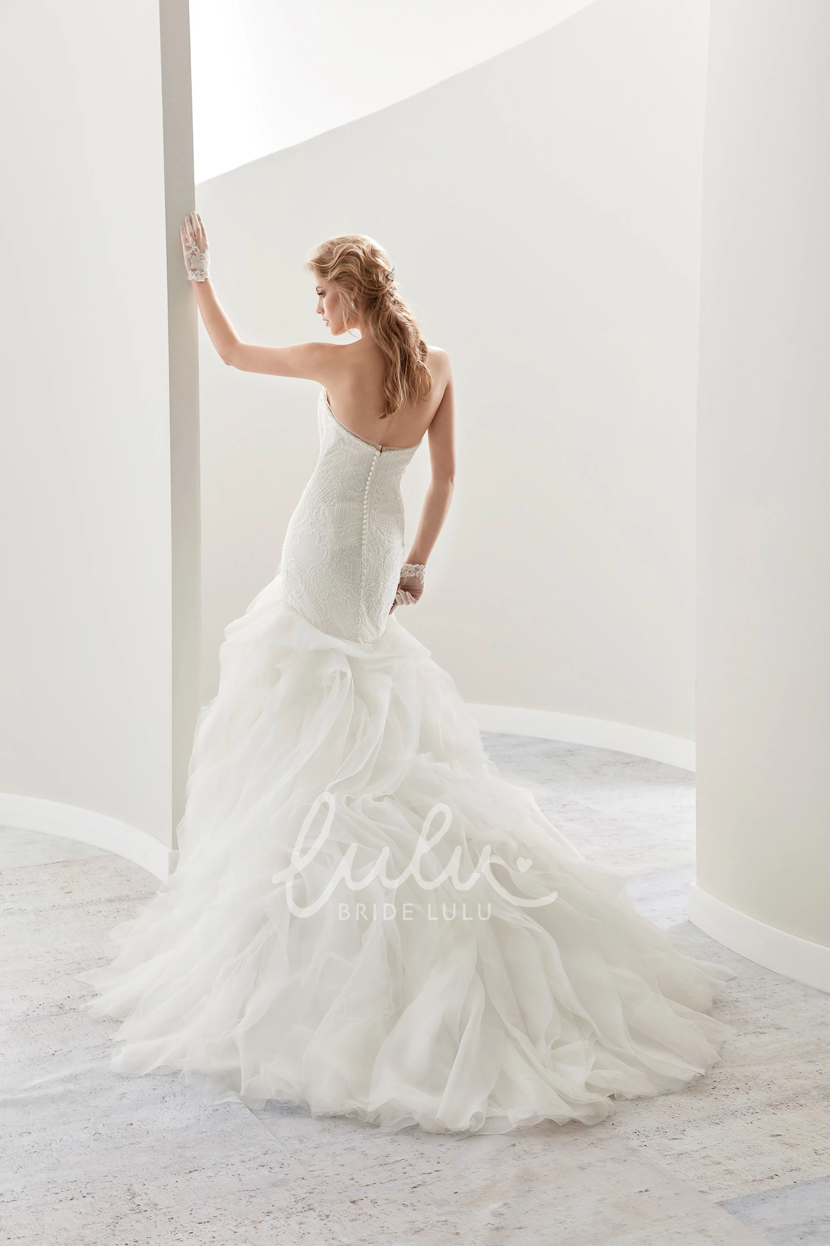 Mermaid Lace Bridal Gown with Ruffles and Sweetheart Neckline