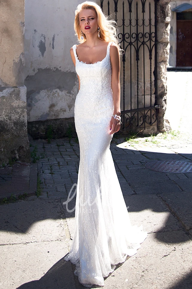 Lace Sheath Wedding Dress with Low-V Back and Pleats Sleeveless