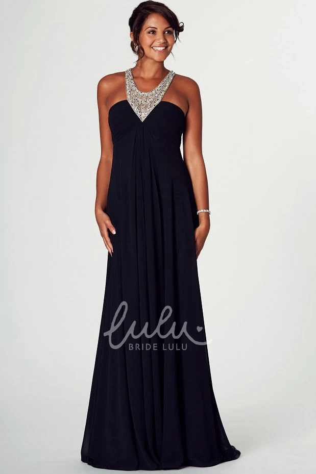Beaded Sleeveless Empire Chiffon Prom Dress with V-Neck