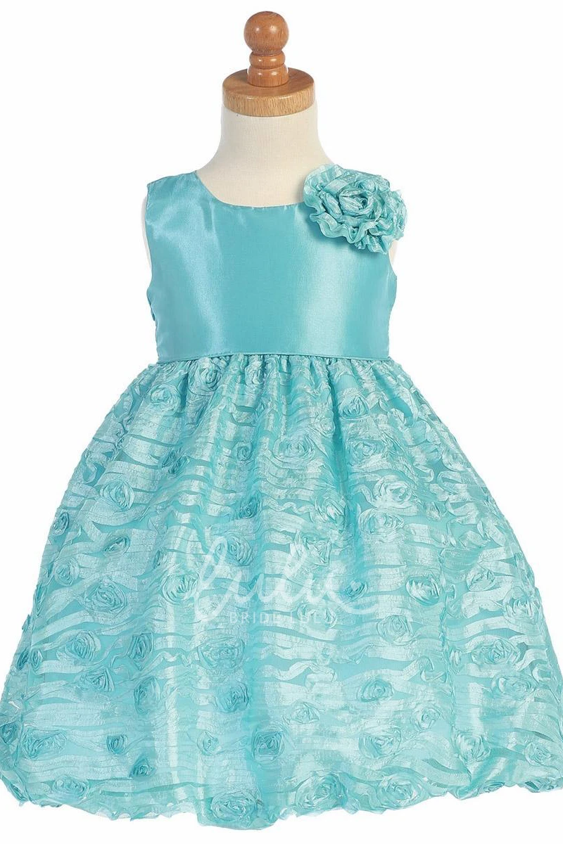 Empire Tiered Tulle Flower Girl Dress with Floral Embroidery Tea-Length Unique