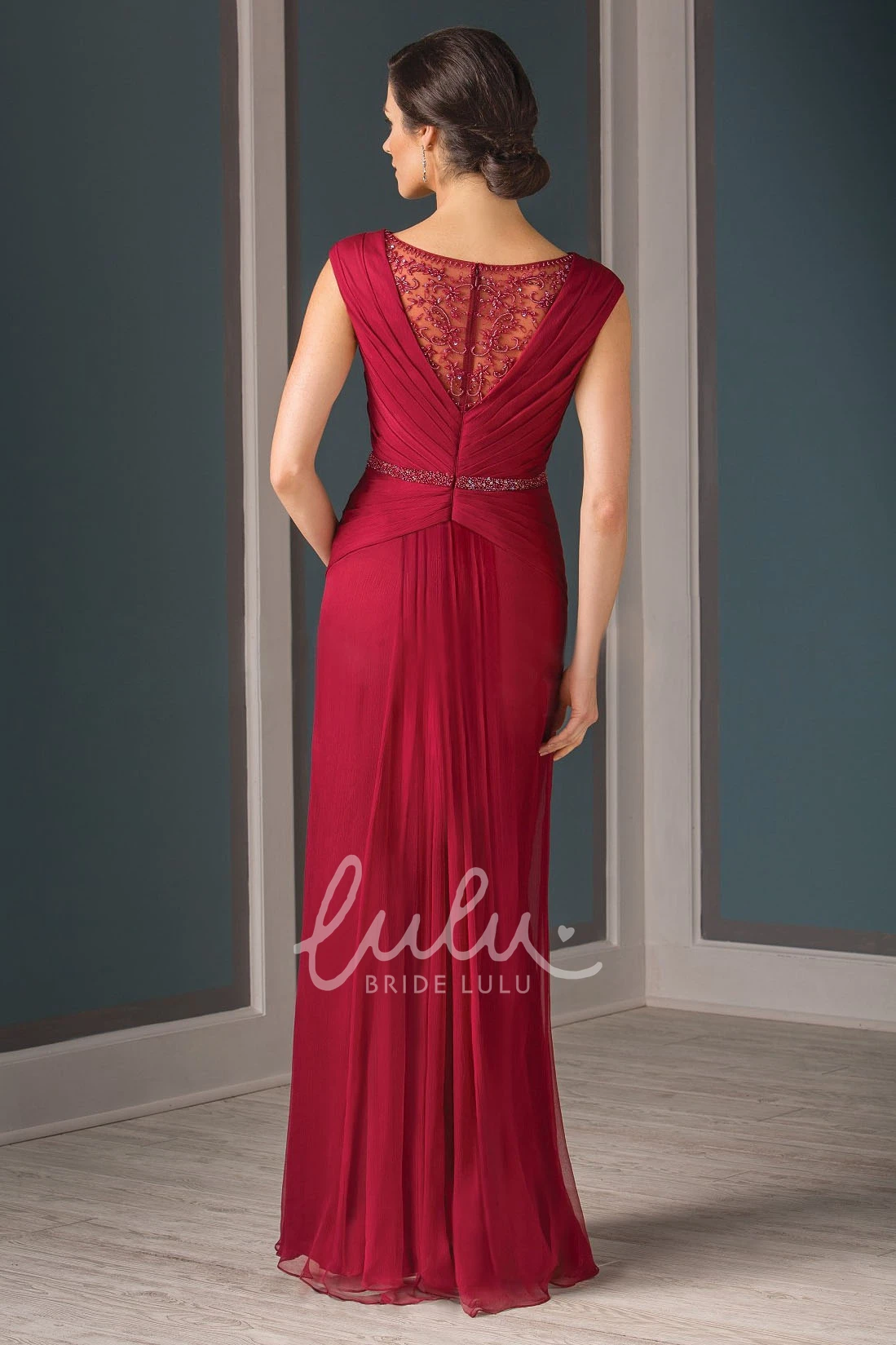 Crystal Illusion Back Long Pleated Mother Of The Bride Dress Classy Dress