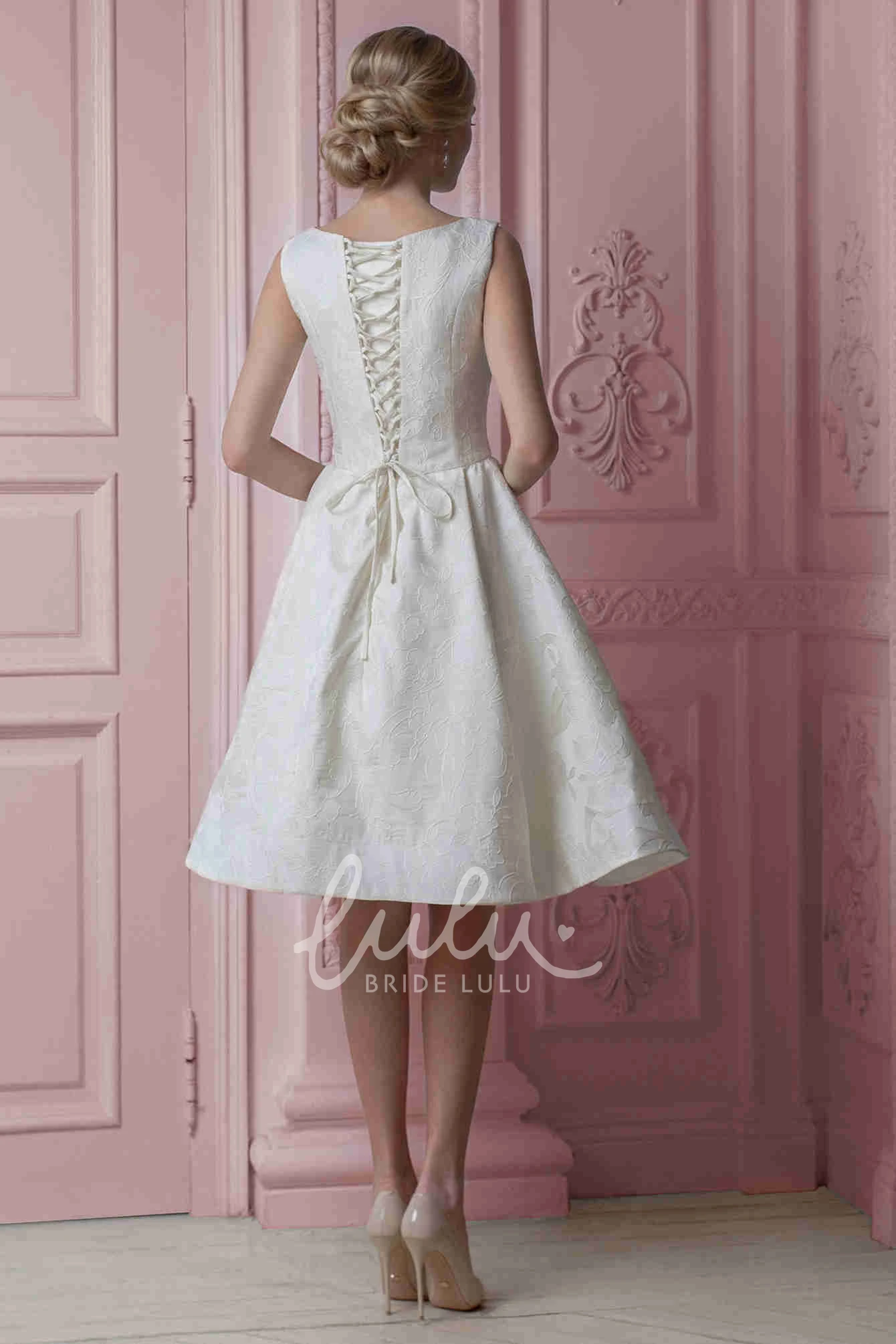 Sweetheart Midi Floral Satin Wedding Dress with Ribbon Unique Bridal Gown