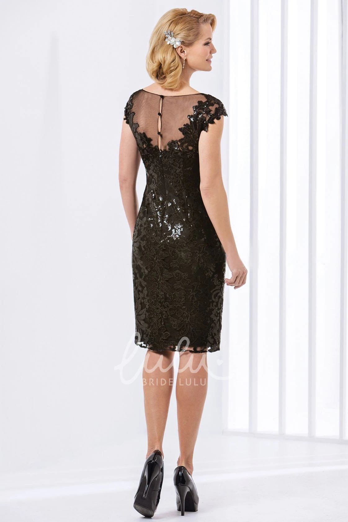 Cap-Sleeved Sheath Sequin Mother Of The Bride Dress with Illusion Back Elegant Formal Dress