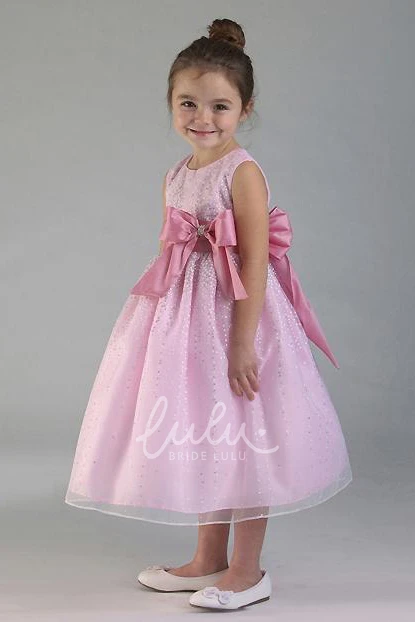 Tiered Tulle&Satin Flower Girl Dress Tea-Length