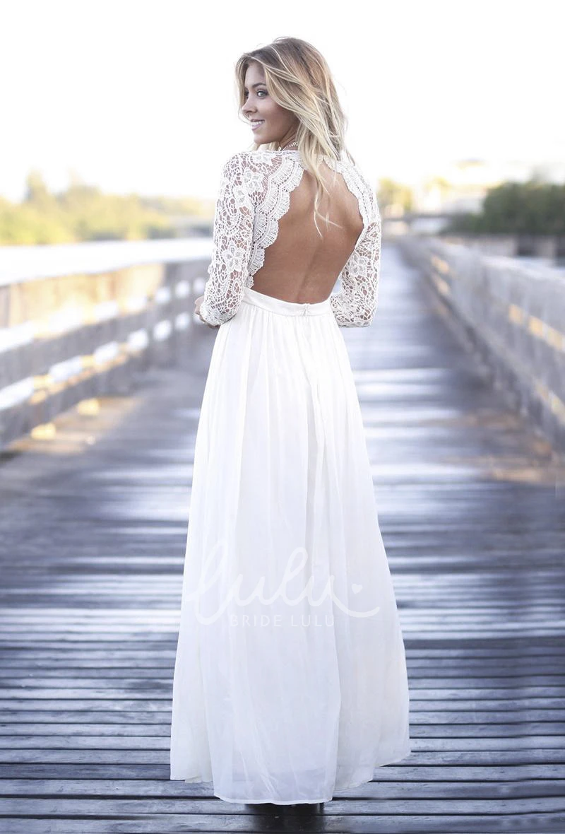 Bohemian Lace A-line Beach Wedding Dress with Long Sleeves