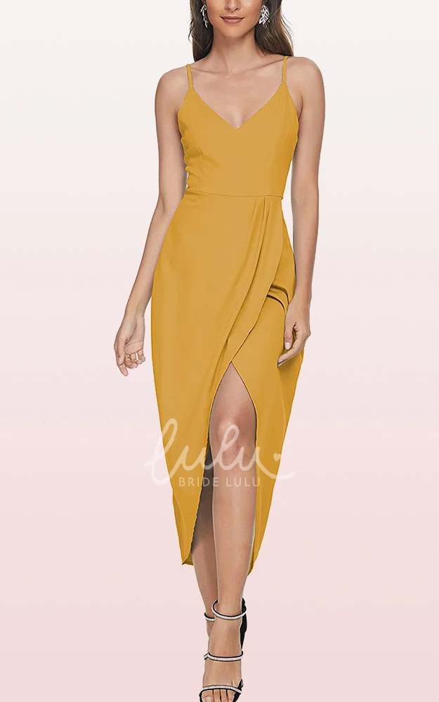 Chiffon V-Neck Bodycon Prom Dress with Draping Romantic Split Front