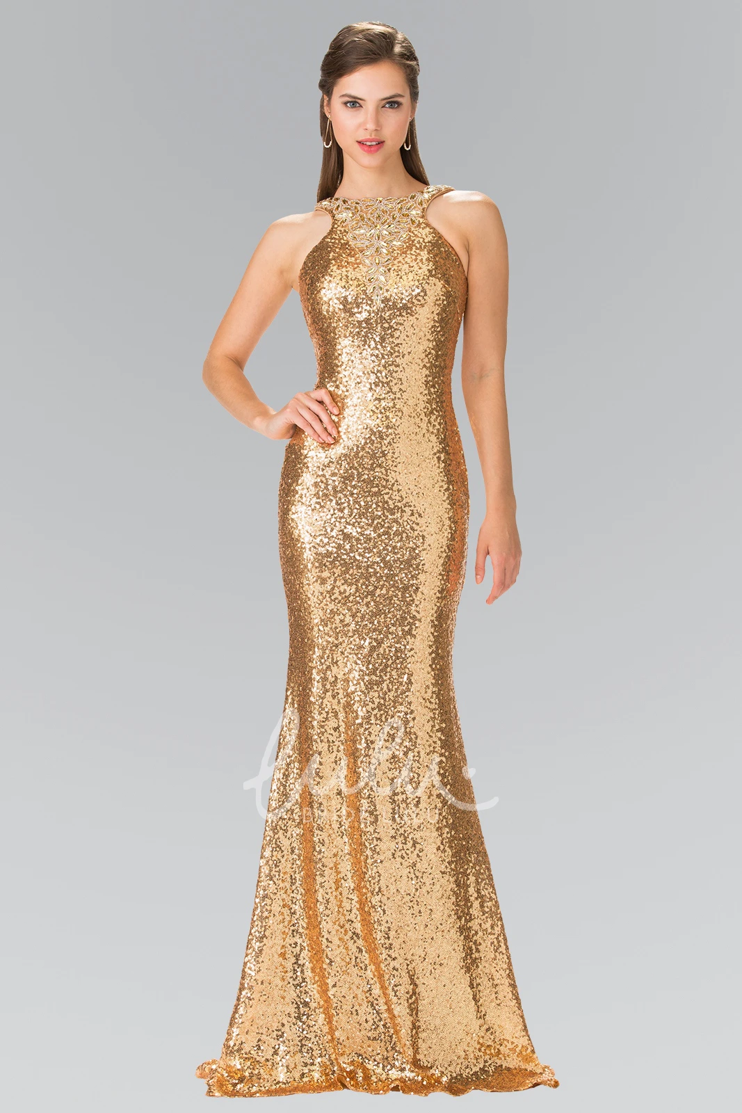 Jewel Neck Sequin Bridesmaid Dress in Floor-Length Sheath Style