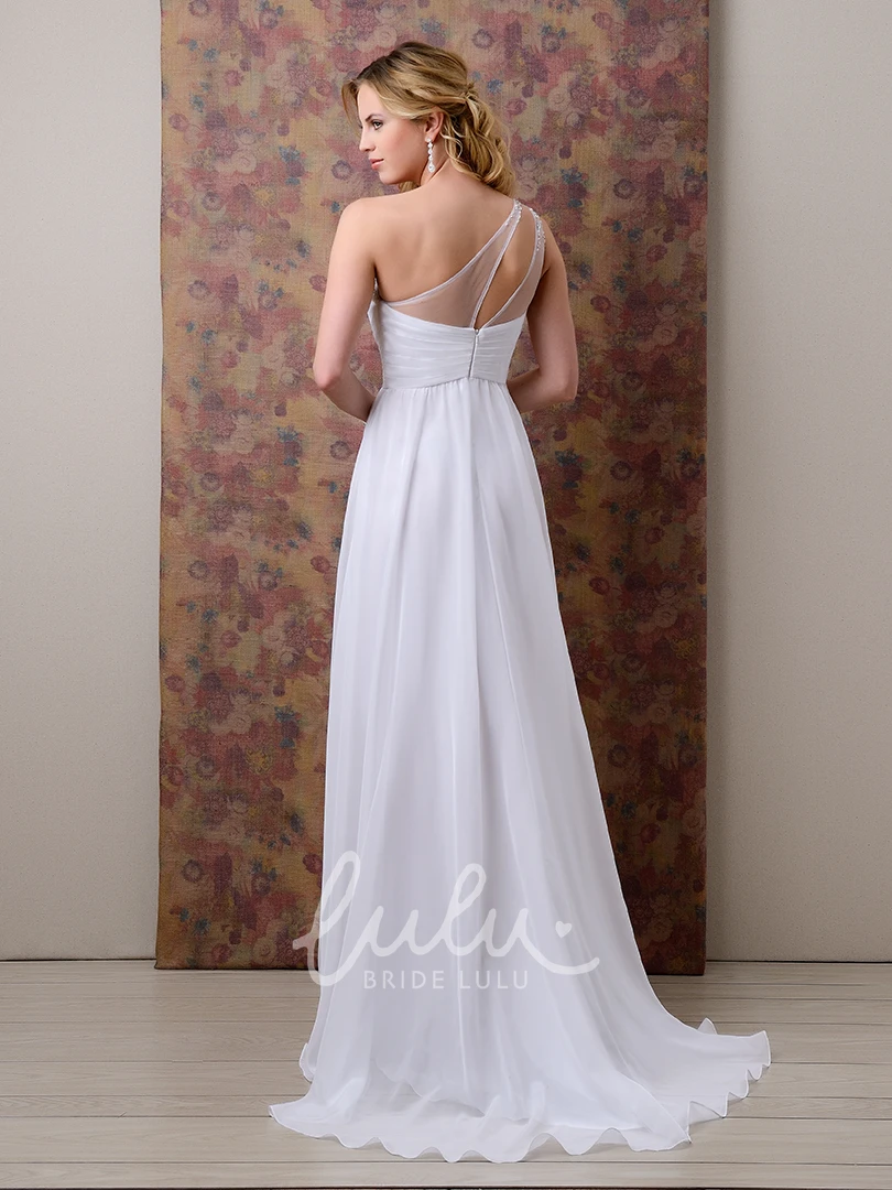 Chiffon Bridal Gown with Rhinestones One-Shoulder