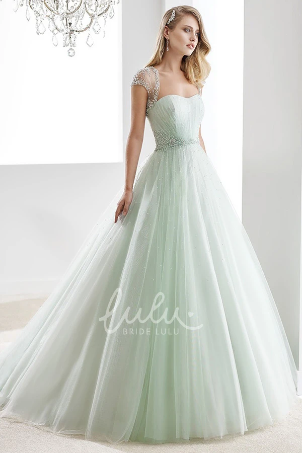 A-Line Bridal Gown with Pleated Bodice Beaded & Illusive Design