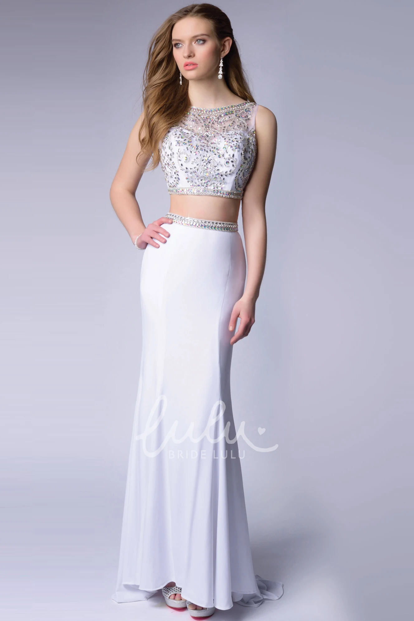 Glimmering Bodice Two Piece Sleeveless Chiffon Homecoming Dress Women's Homecoming Dress