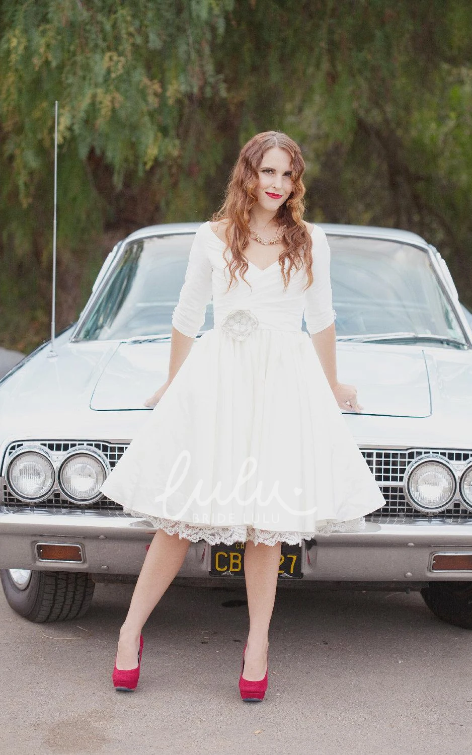 Janie Jones Short Wedding Dress with Sleeves Pockets and Unique Style