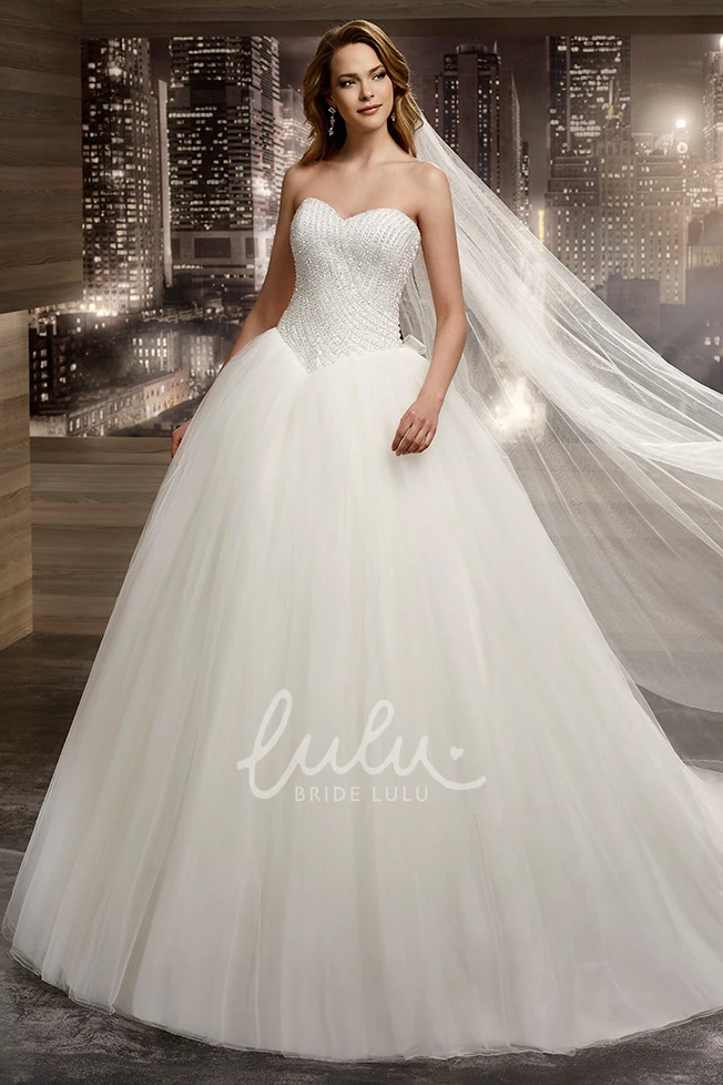 Floral Back Puffy A-Line Bridal Gown with Sweetheart Neckline