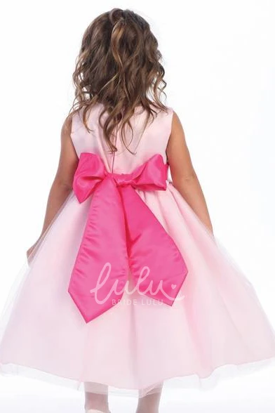 Floral Tea-Length Tiered Tulle&Satin Flower Girl Dress Elegant Wedding Dress for Girls