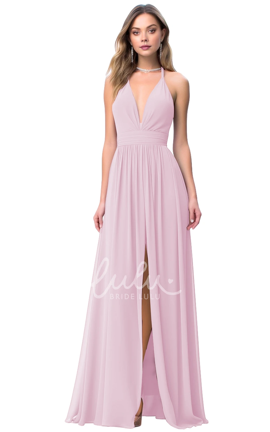 A-Line Plunging Neck Bridesmaid Dress with Split Front Gorgeous & Modern