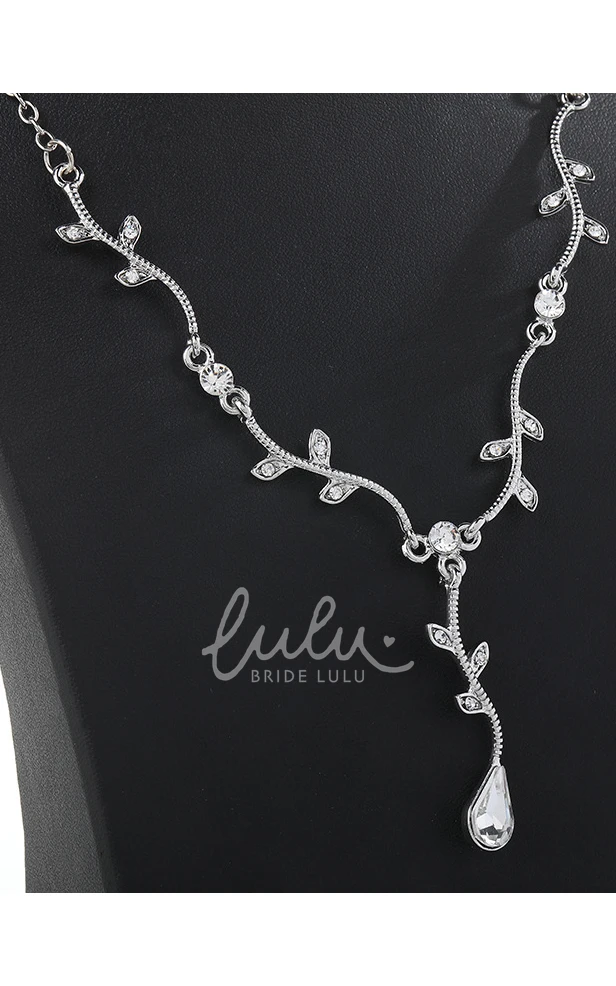 Modern Leaves and Pear Shape Rhinestone Necklace and Earrings Jewelry Set