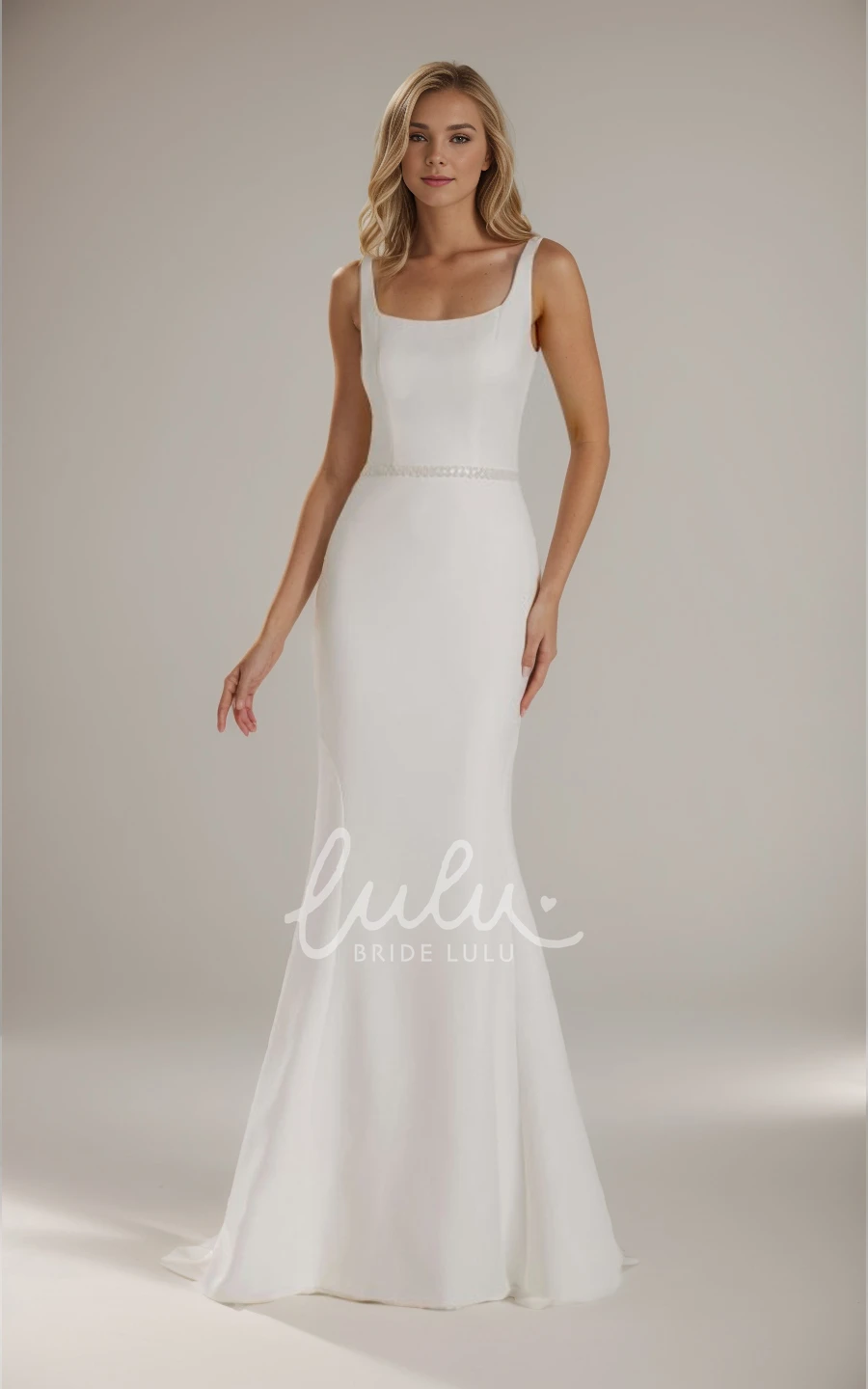 Elegant Simple Satin Mermaid Winter Wedding Dress with Square Neck and Court Train Modern Bridal Gown