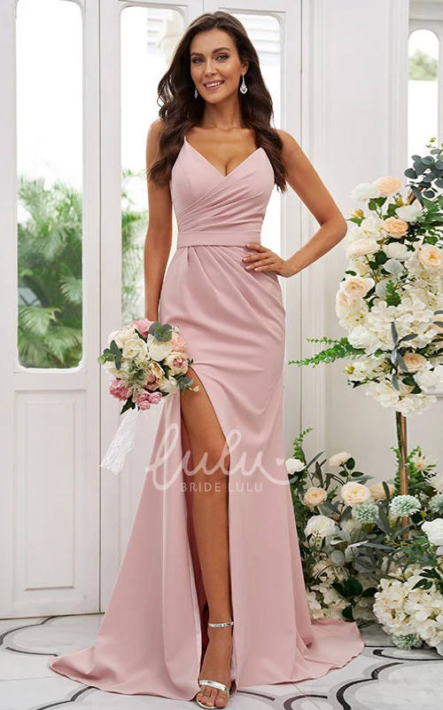 Mermaid Split Front Bridesmaid Dress 2025 Sleeveless Spandex Floor-length V-neck Sexy