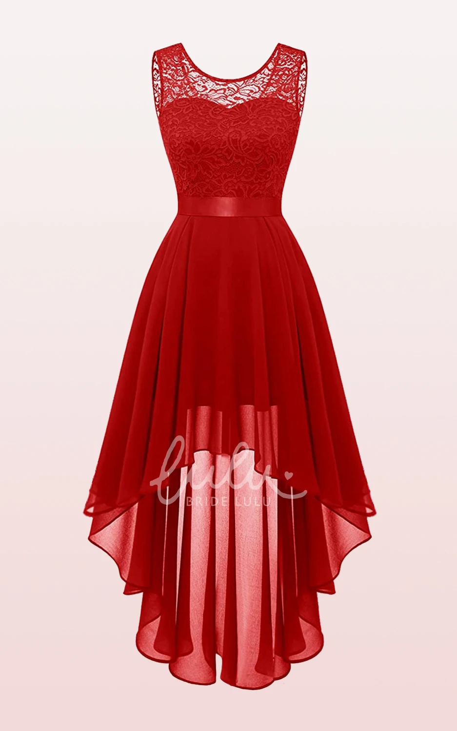 Chiffon Bateau A-line Bridesmaid Dress with Sash/Ribbon High-Low