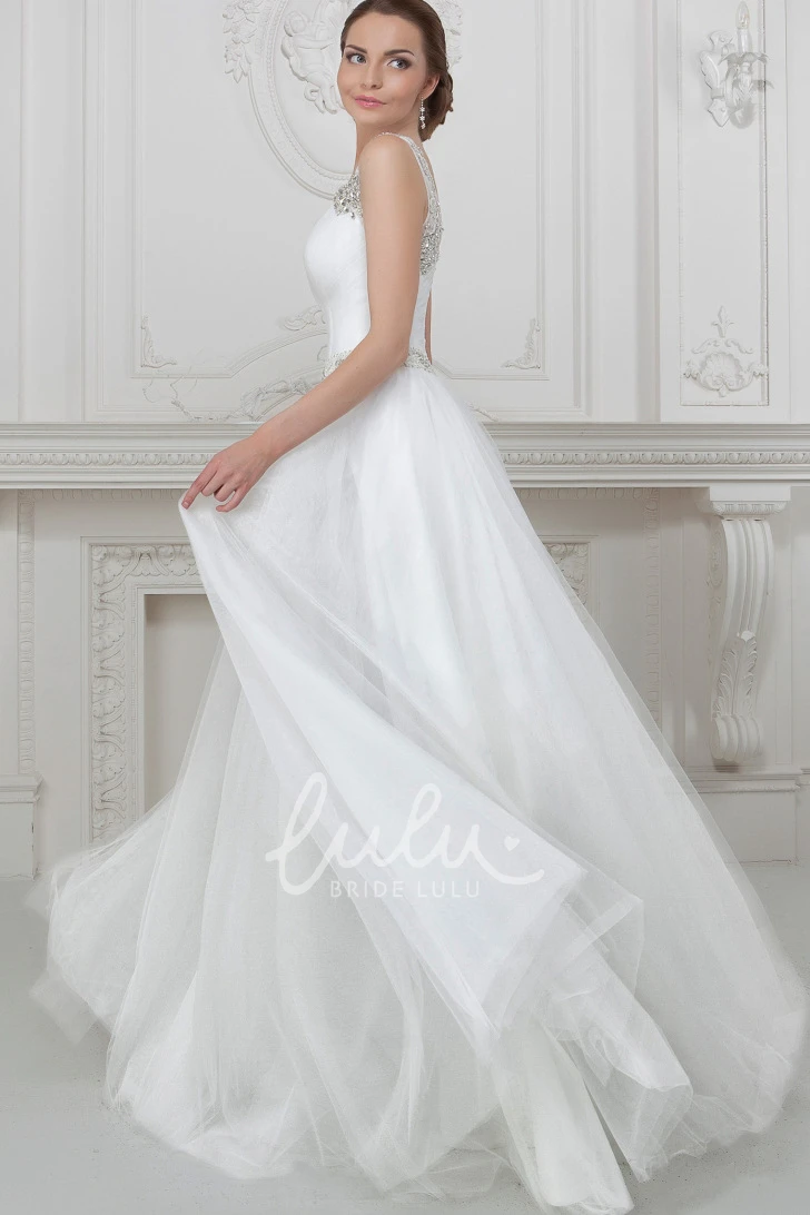 Beaded Tulle Wedding Dress with A-Line Silhouette and Floor-Length Hem Classic Wedding Dress