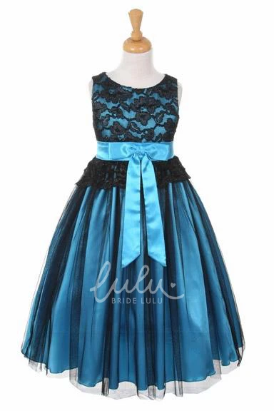 Sleeveless Tulle Lace Flower Girl Dress Tea-Length Unique