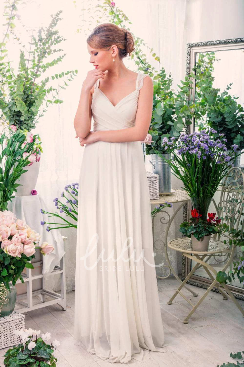 Keyhole Floor-Length Wedding Dress with Pleated Chiffon & Lace