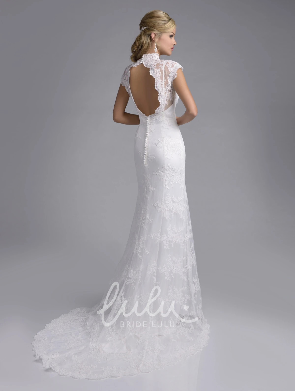 Cap Sleeve Sheath Lace Wedding Dress with Keyhole Back Modern Bridal Dress