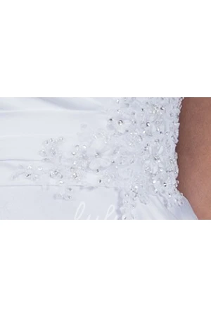 Satin Appliqued V Neck Wedding Dress Ball Gown