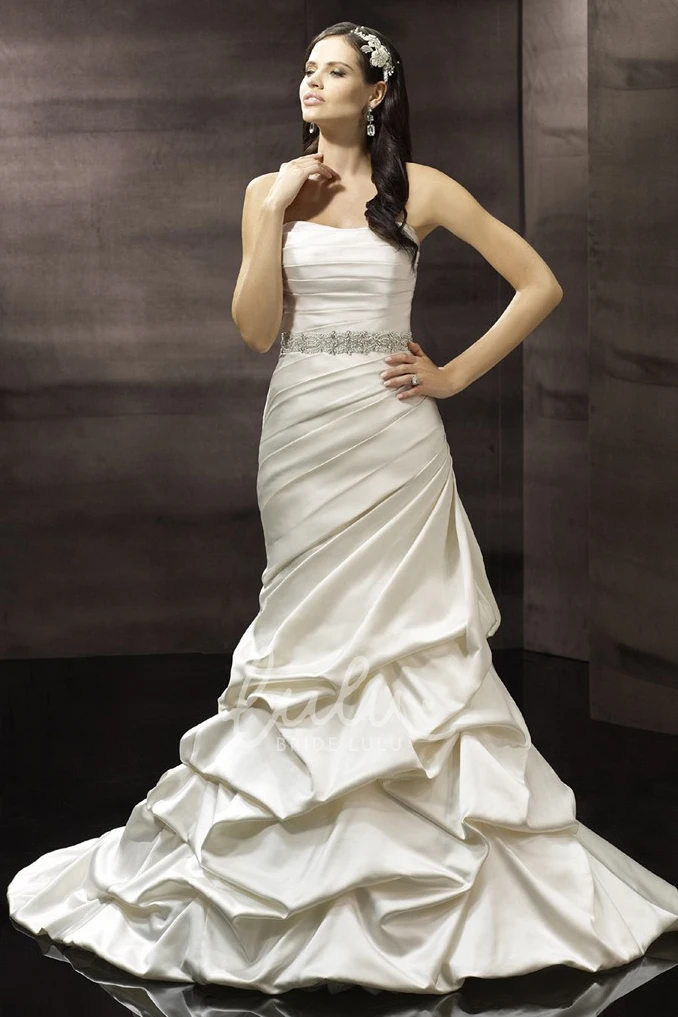 Satin Strapless Mermaid Wedding Dress with Pick Up and Side Draping