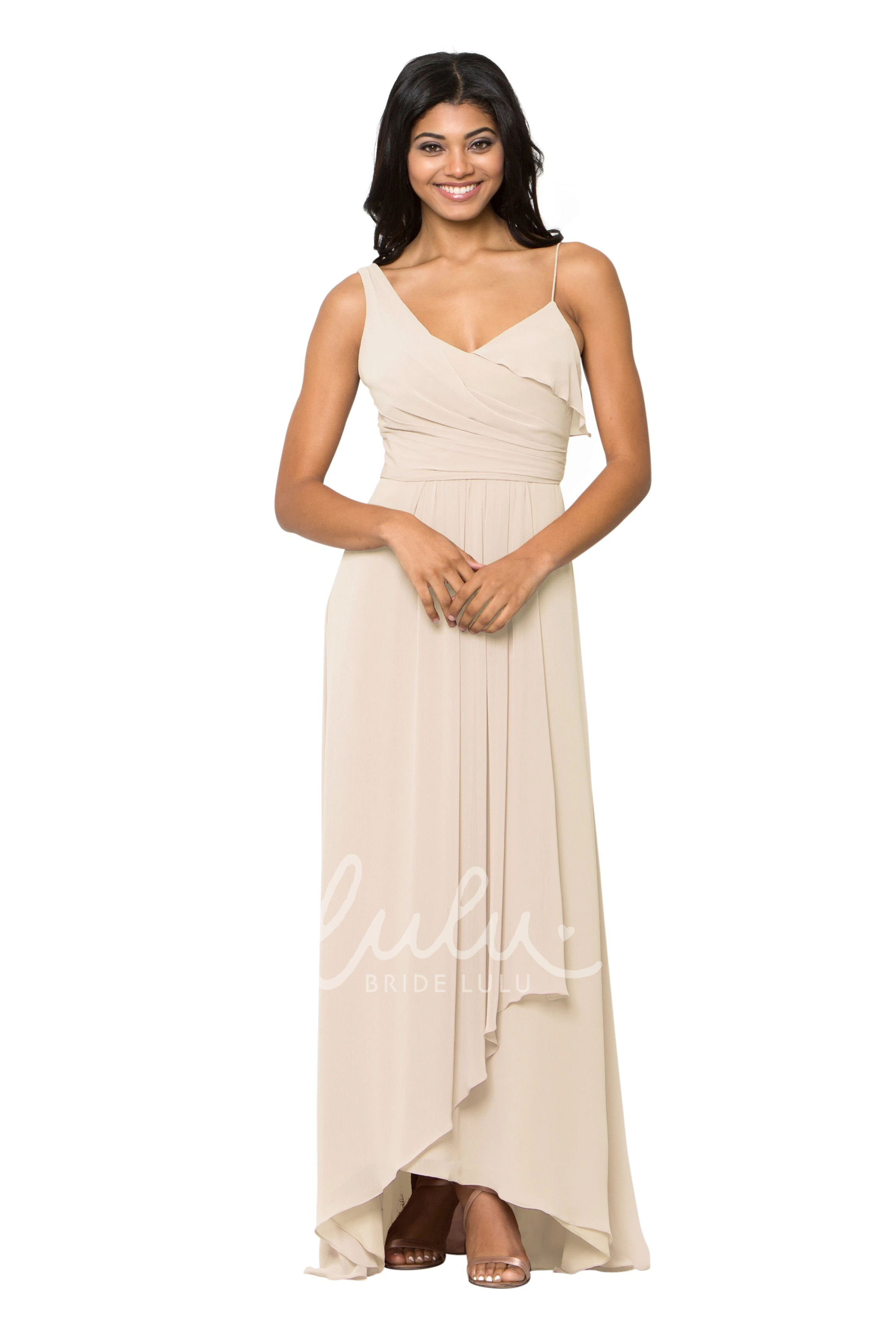 Spaghetti Chiffon Bridesmaid Dress with Ruched & Sleeveless Multi-Color Convertible