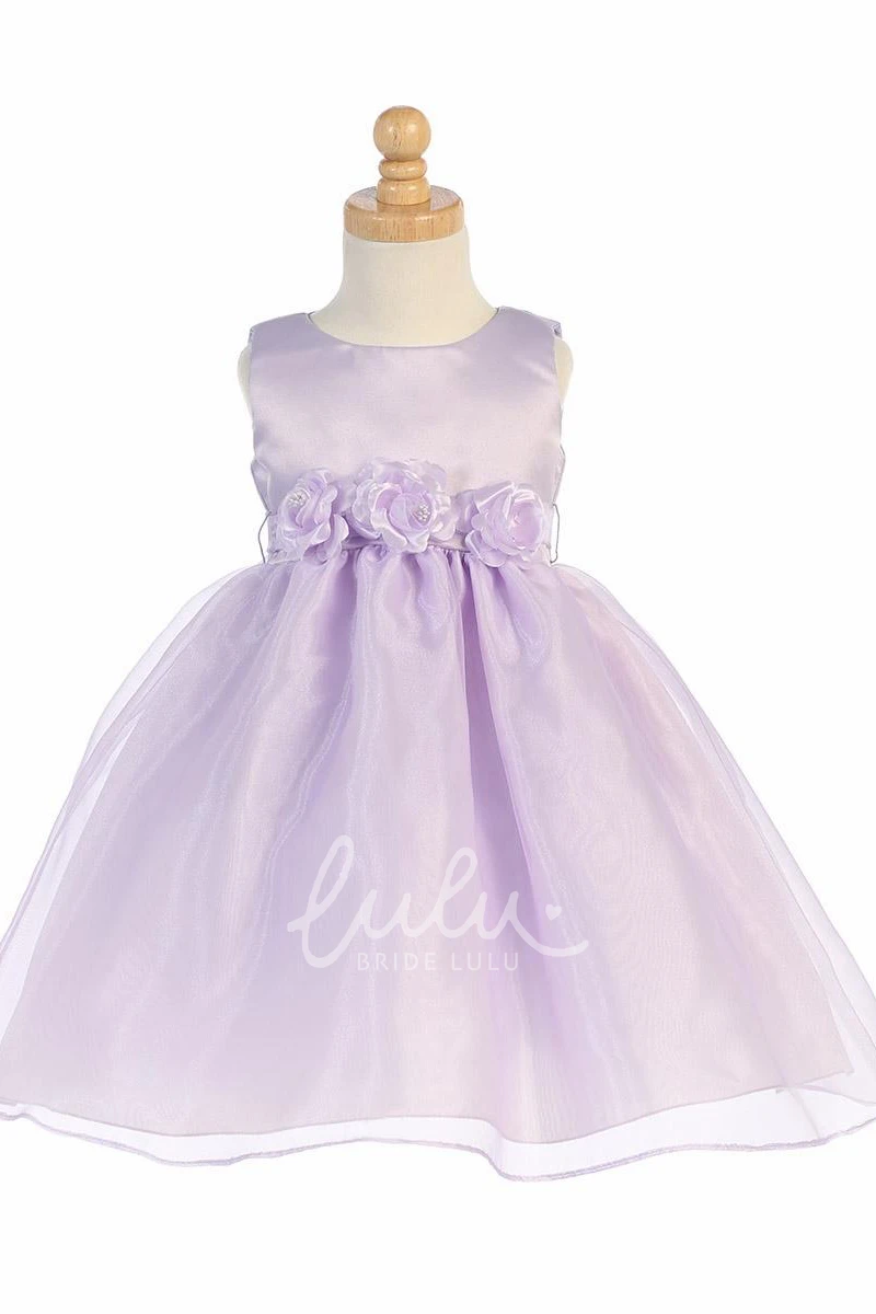 Sleeveless Organza & Satin Tea-Length Flower Girl Dress Classy Bridesmaid Dress