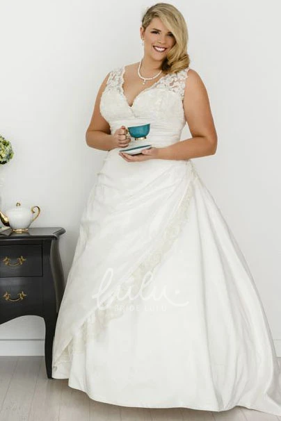 Plus Size Taffeta Wedding Dress with Appliques A-Line Sleeveless Draped