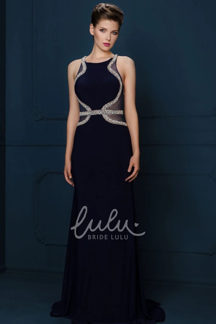 Sleeveless Beaded Chiffon Evening Dress Scoop Neck Formal Dress