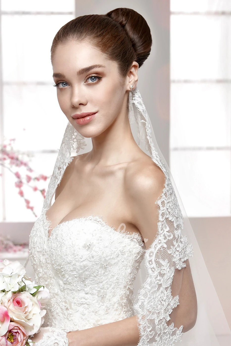 Lace Appliqued Sweetheart A-Line Wedding Dress with Satin Skirt