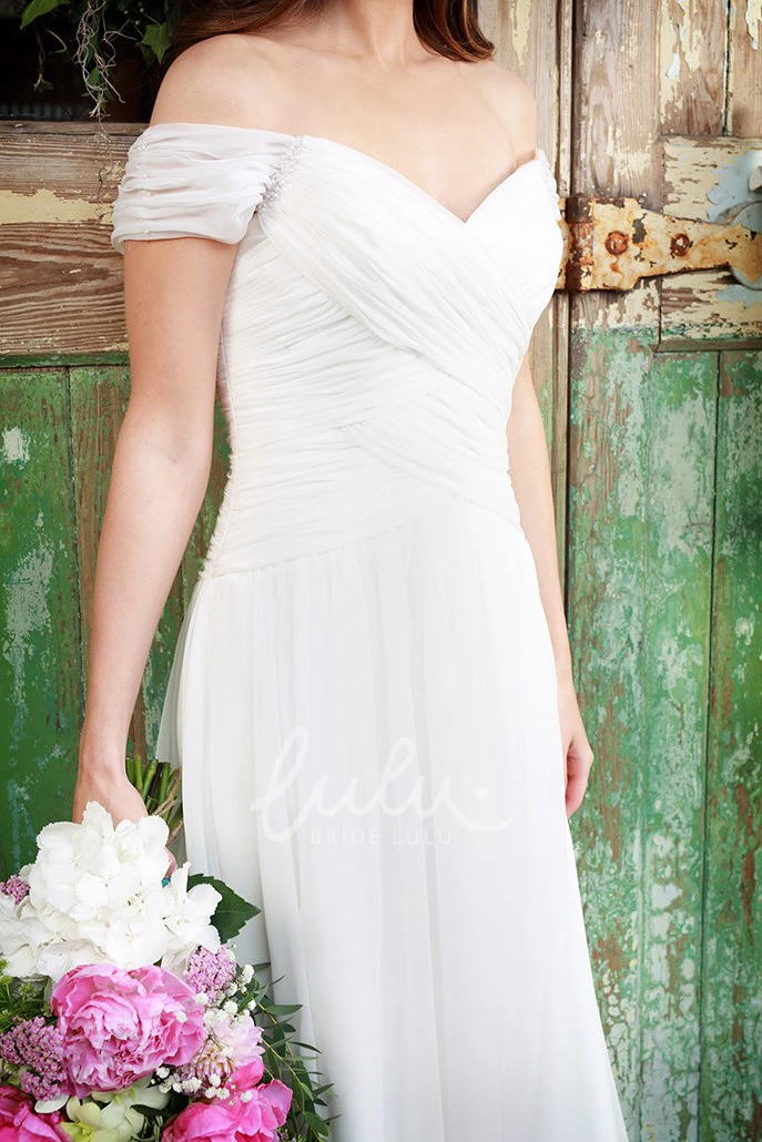 Off-The-Shoulder Ruched Tulle Wedding Dress Romantic Bridal Gown