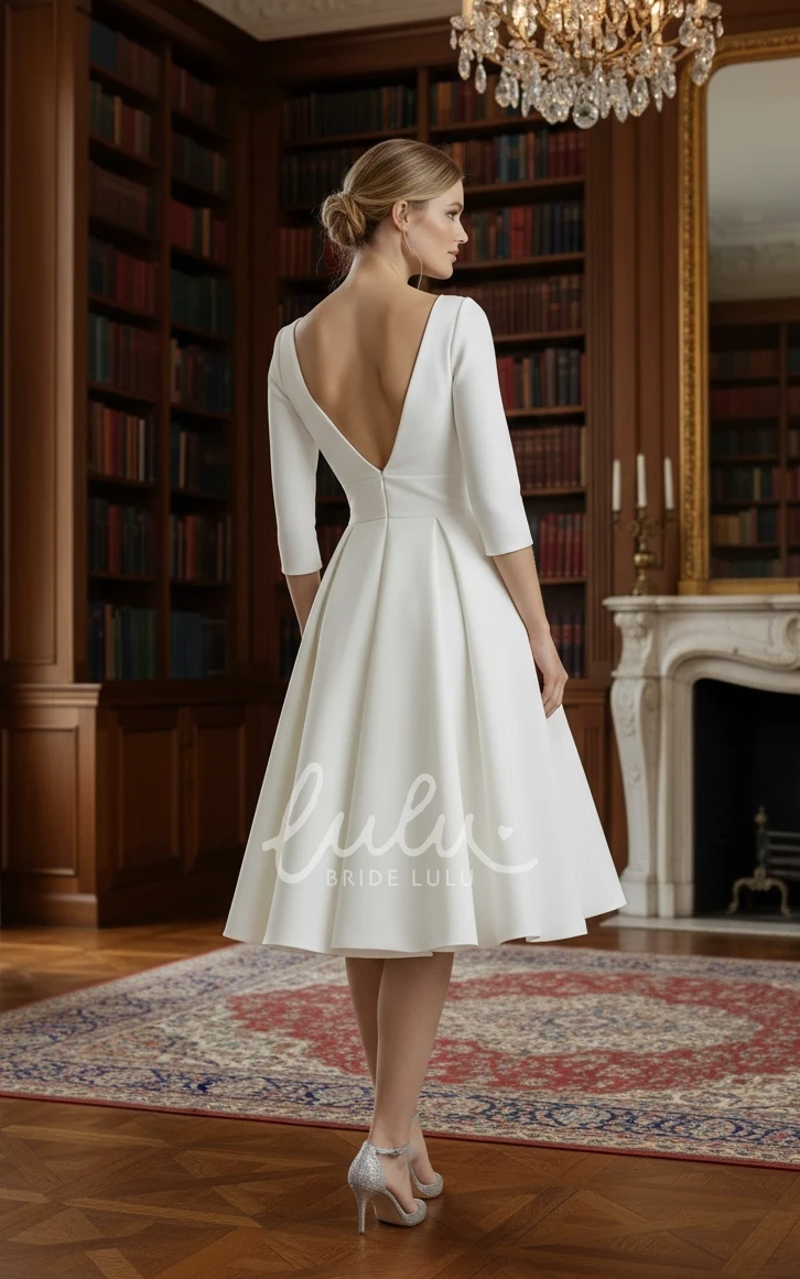 Vintage A-Line Satin Winter Wedding Dress Simple Elegant Beach Country Garden Knee-length Sleeveless