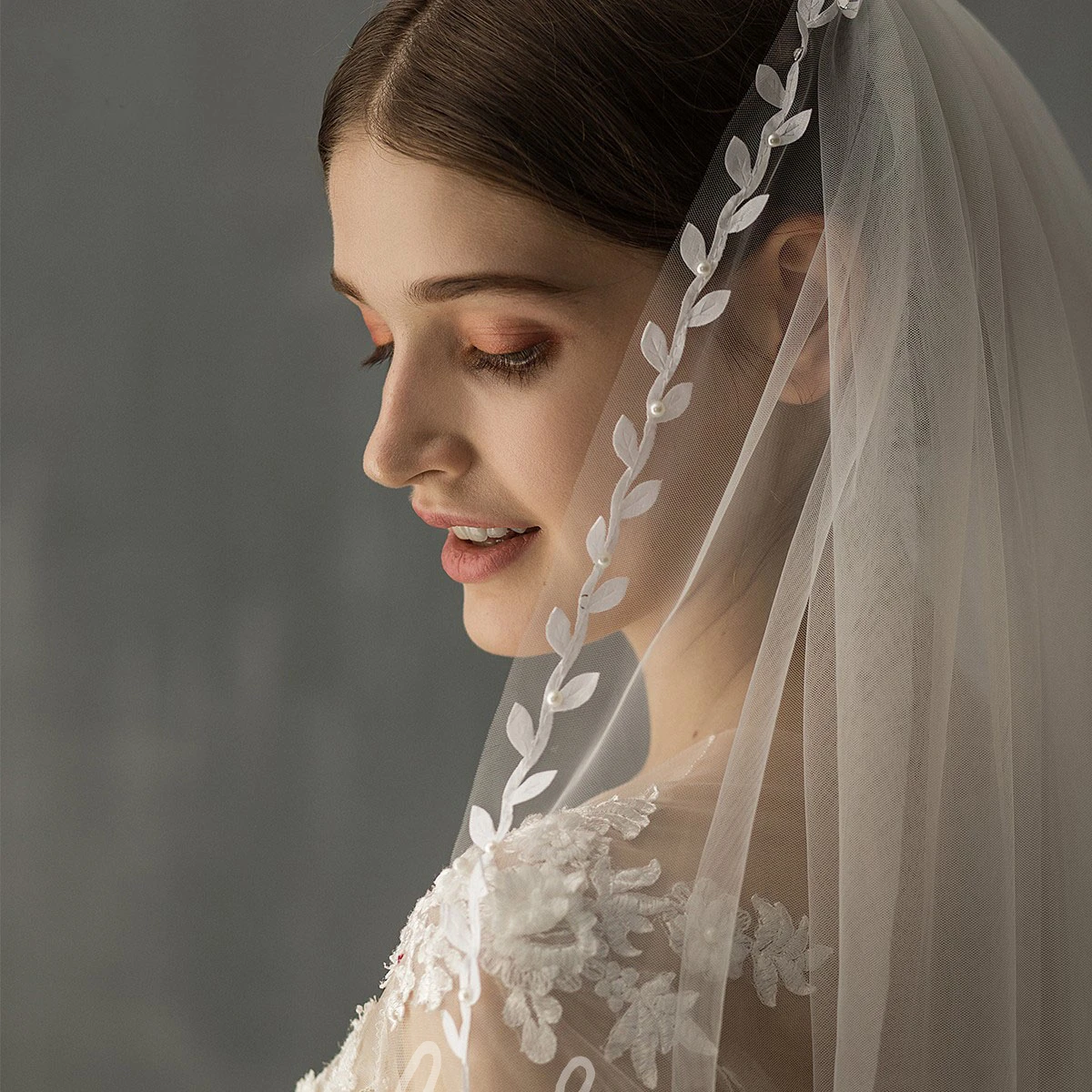Forest Style Two Tier Elbow Veil with Leaf Edge