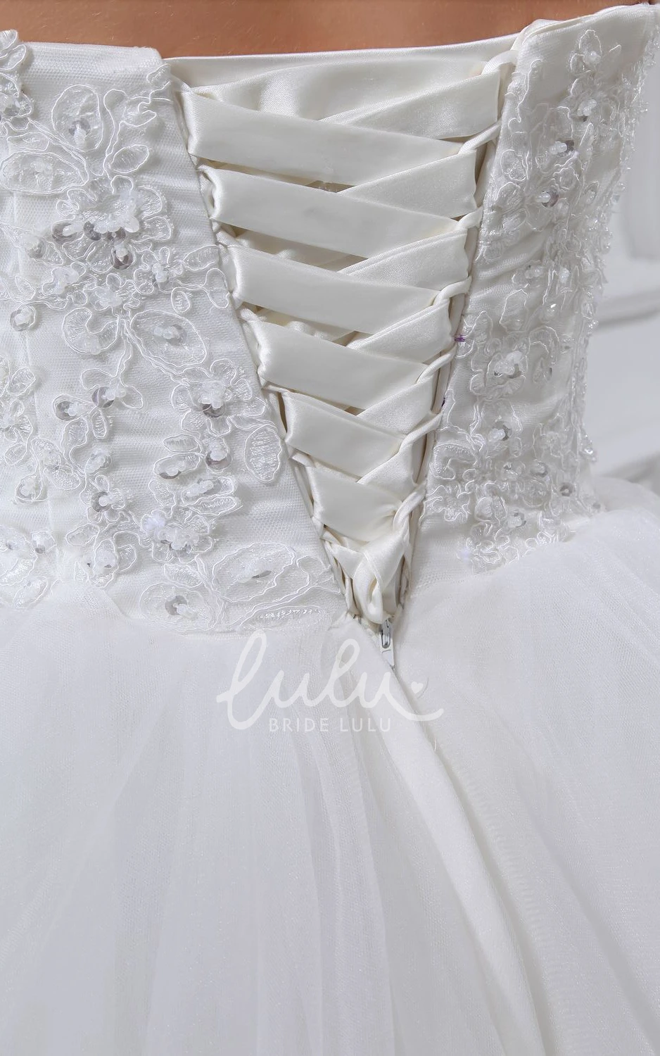 Lace Applique Tulle Ball Gown Wedding Dress Sweetheart Neckline and Sleeveless