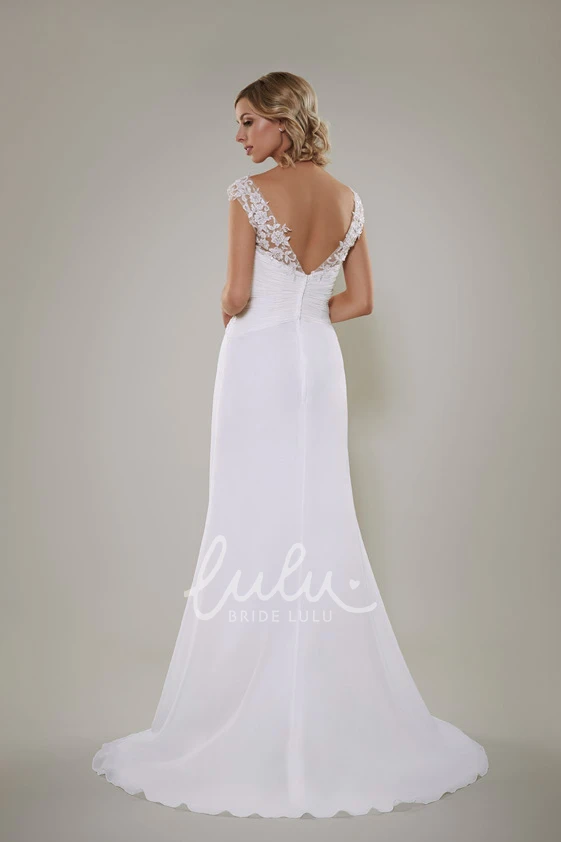 Lace Chiffon Sheath Wedding Dress with V-Neck and Draping