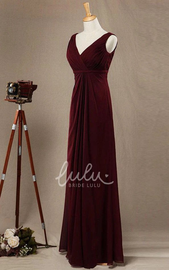 Burgundy V-neck Bridesmaid Dress with Elegant Design