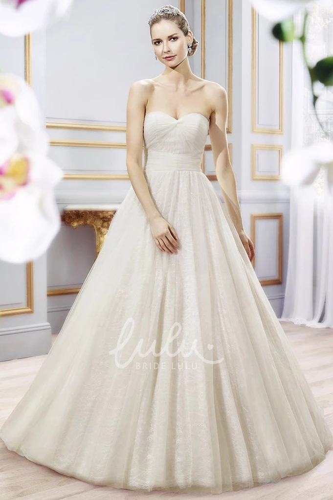 Pleated Sweetheart Ball Gown Wedding Dress with Long Tulle Skirt and Backless Style