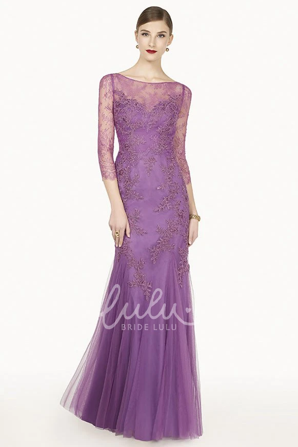 Appliqued Illusion Sleeve Tulle Long Prom Dress