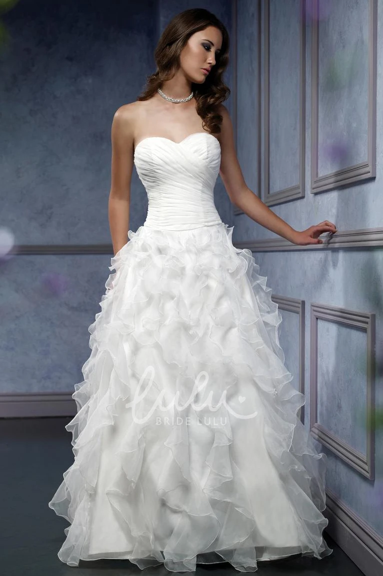 Organza Ruffled A-Line Sweetheart Wedding Dress with Lace-Up and Criss Cross