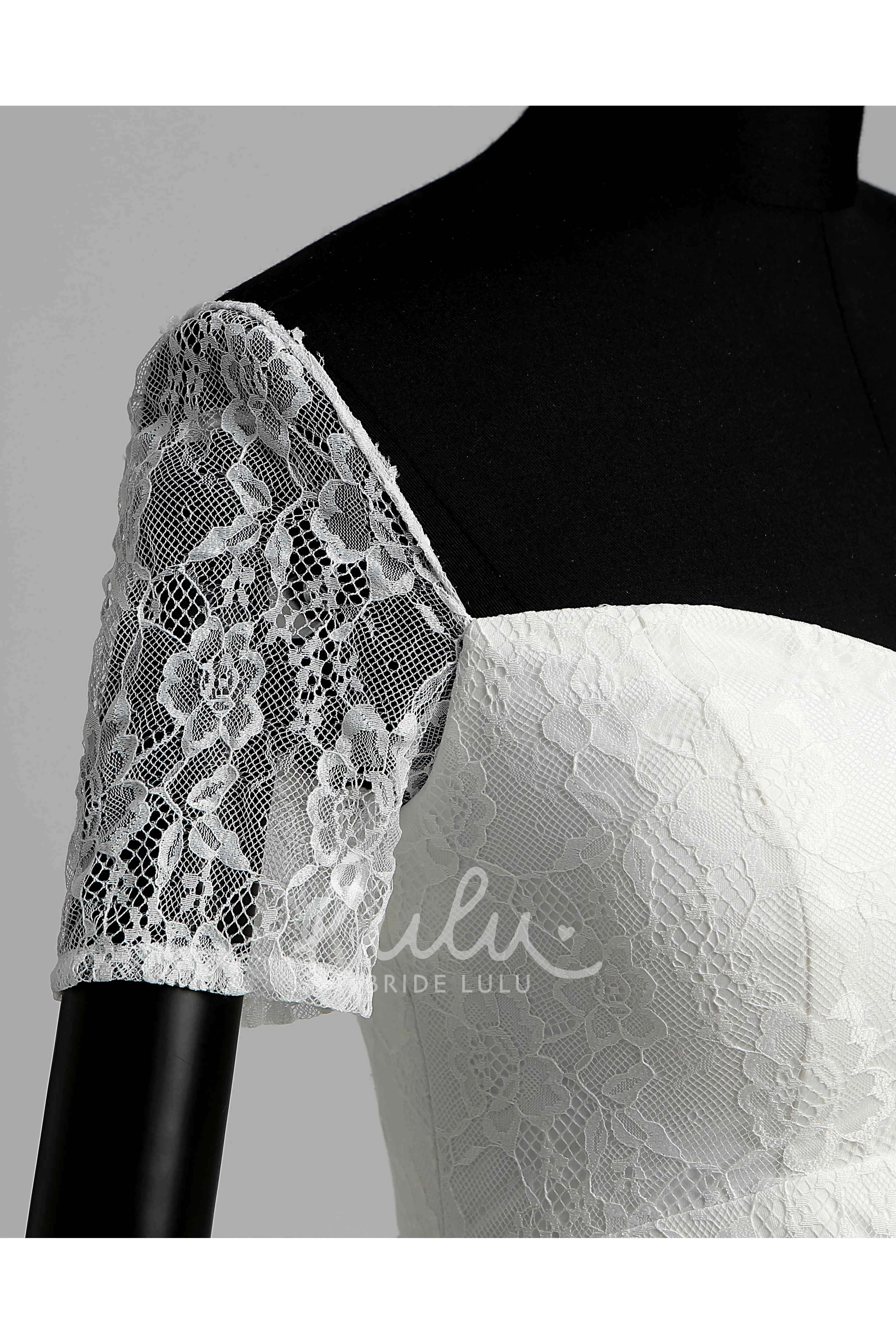 Maternity Wedding Dress Lace Mermaid Off-the-shoulder Illusion Short Sleeve with Pleats