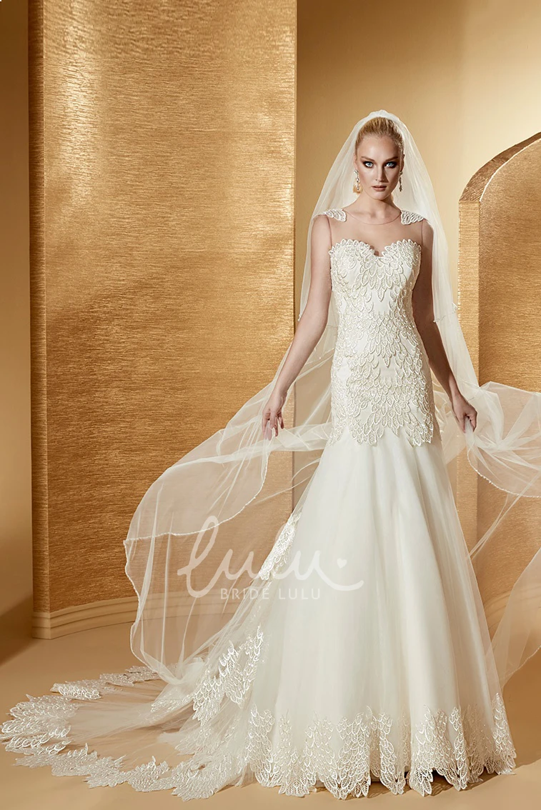 Cap Sleeve Mermaid Lace Bridal Gown with Beautiful Appliques