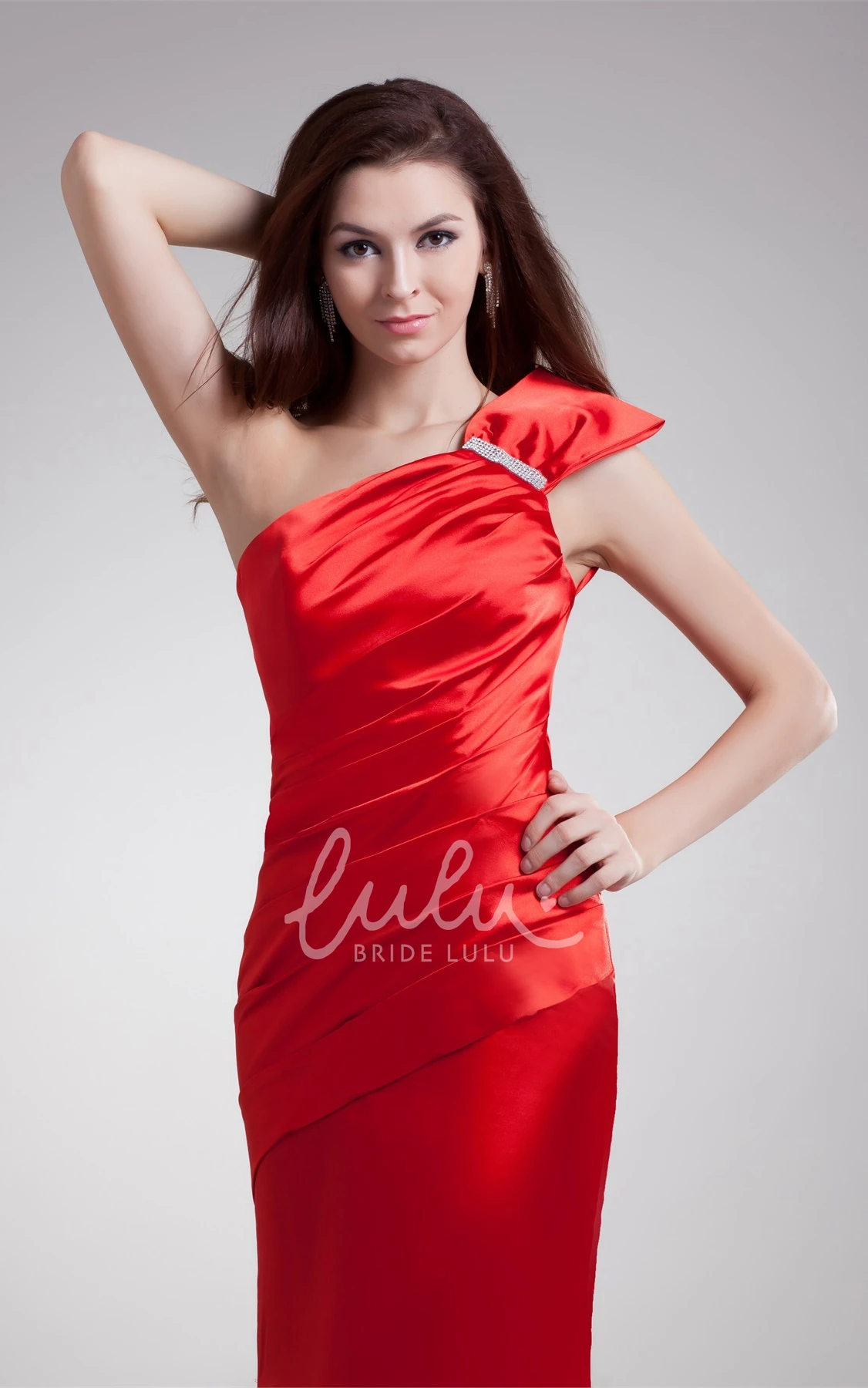 Satin One-Shoulder Ruched Evening Dress Formal Formal Dress